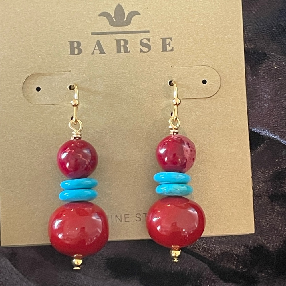 Studio Barse Red Shell Jasper Magnesite Beaded Earrings